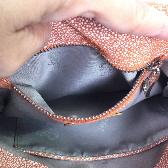 Sorial New York Women's Fabric Flap Over Zippered Chain Link Brown Crossbody - Picture 11 of 16